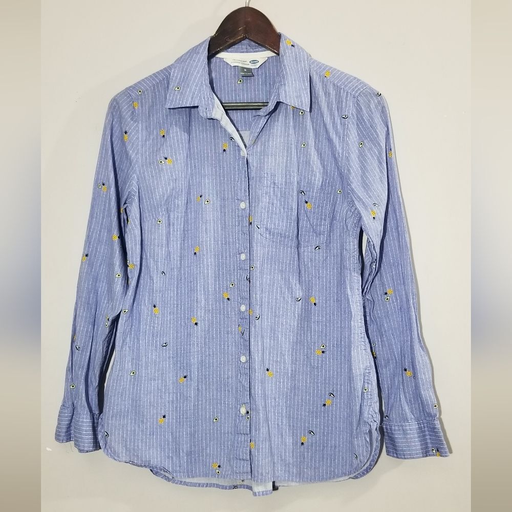 Old navy (m) blue collared pineapple/avocado top